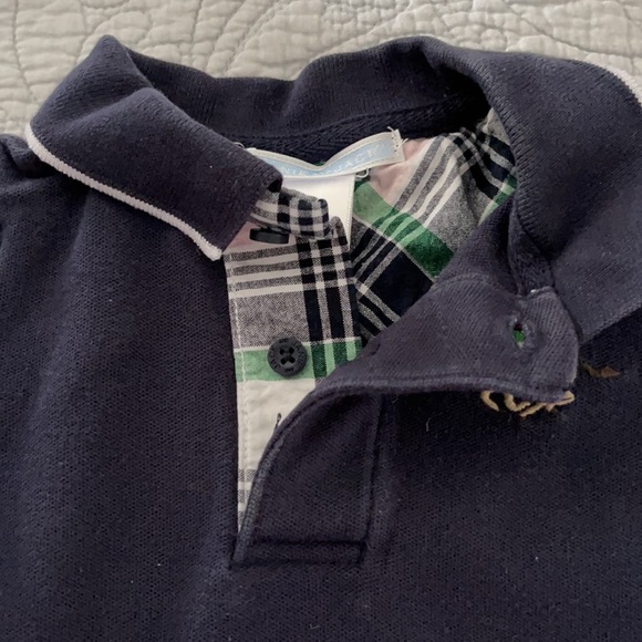 Janie and Jack navy one Piece Polo collard with plaid placket  6-12 months - Picture 4 of 7